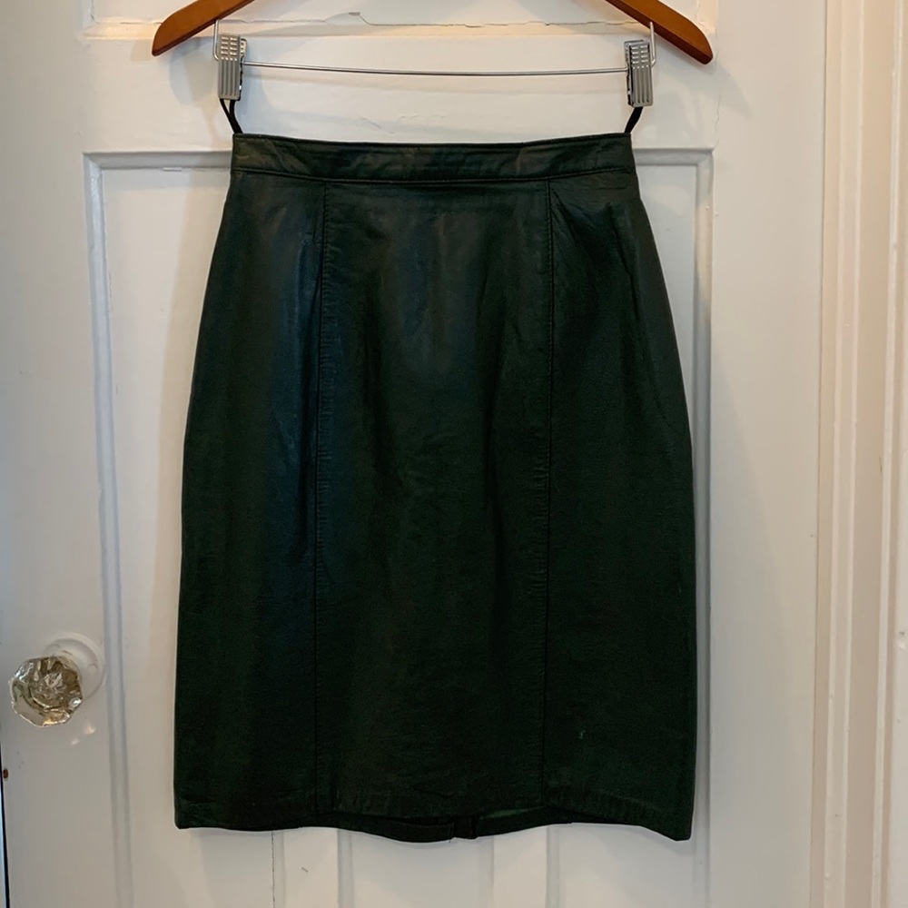 Vintage forest green leather skirt